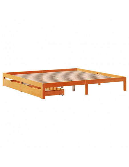 Giroletto con Cassetti Marrone Cera 180x200 Legno Massello Pino