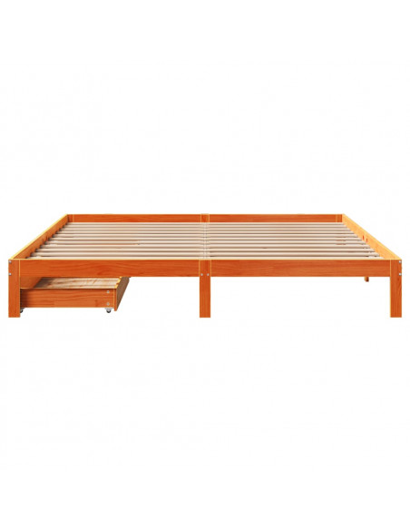 Giroletto con Cassetti Marrone Cera 180x200 Legno Massello Pino