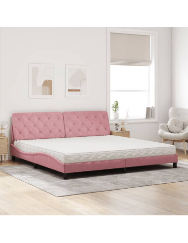 Letto con Materasso Rosa 200x200 cm in Velluto