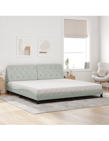 Letto con Materasso Grigio Chiaro 200x200cm Velluto