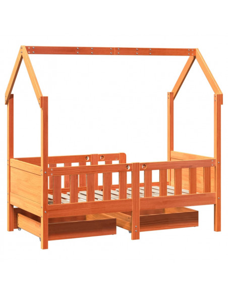 Giroletto per Bambini con Cassetti 80x160cm Legno Massello Pino