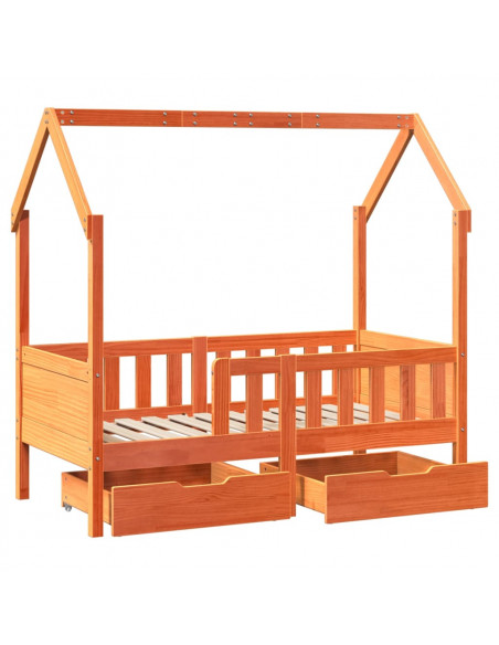 Giroletto per Bambini con Cassetti 80x160cm Legno Massello Pino