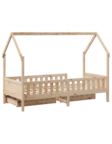 Giroletto per Bambini con Cassetti 90x190cm Legno Massello Pino