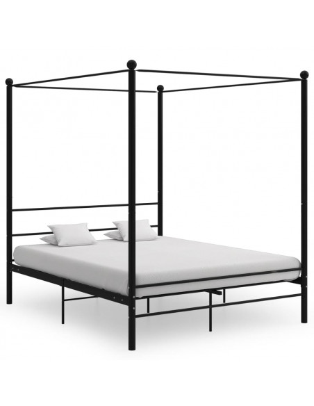 Letto a Baldacchino Nero in Metallo 160x200 cm