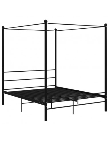 Letto a Baldacchino Nero in Metallo 160x200 cm