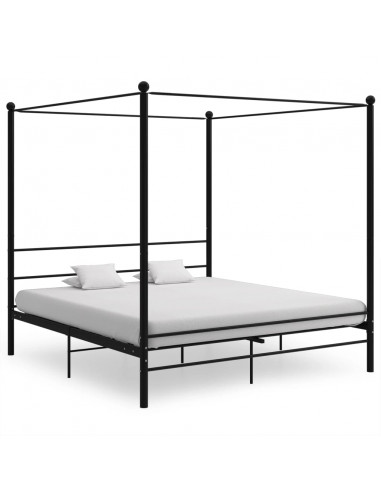 Letto a Baldacchino Nero in Metallo 200x200 cm