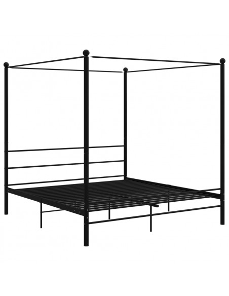 Letto a Baldacchino Nero in Metallo 200x200 cm