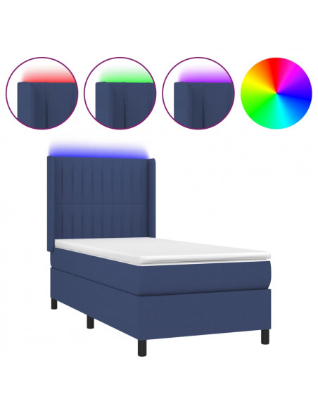 Letto a Molle con Materasso e LED Blu 100x200cm in Tessuto