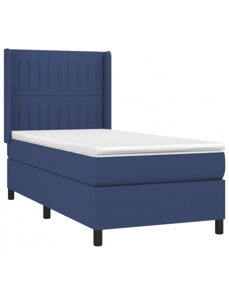 Letto a Molle con Materasso e LED Blu 100x200cm in Tessuto
