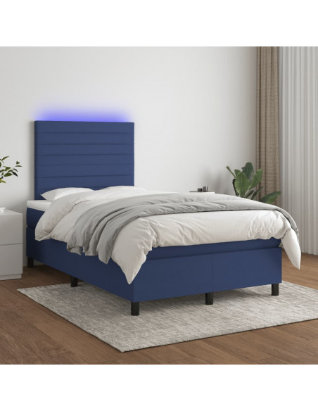 Letto a Molle con Materasso e LED Blu 120x190 cm in Tessuto