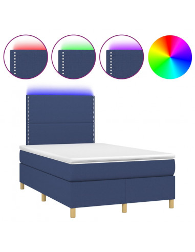 Letto a Molle con Materasso e LED Blu 120x190 cm in Tessuto