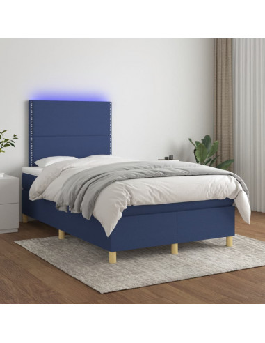 Letto a Molle con Materasso e LED Blu 120x190 cm in Tessuto