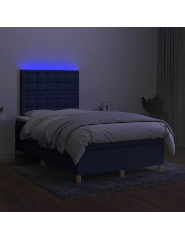 Letto a Molle con Materasso e LED Blu 120x190 cm in Tessuto