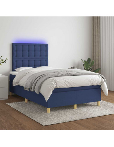 Letto a Molle con Materasso e LED Blu 120x190 cm in Tessuto
