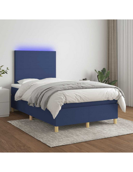 Letto a Molle con Materasso e LED Blu 120x190 cm in Tessuto