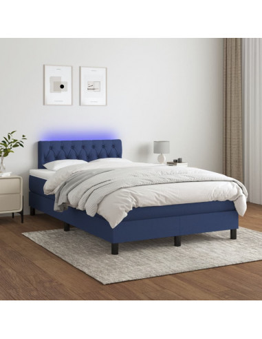 Letto a Molle con Materasso e LED Blu 120x190 cm in Tessuto