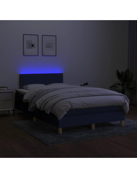 Letto a Molle con Materasso e LED Blu 120x190 cm in Tessuto