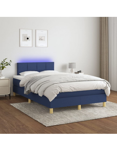 Letto a Molle con Materasso e LED Blu 120x190 cm in Tessuto
