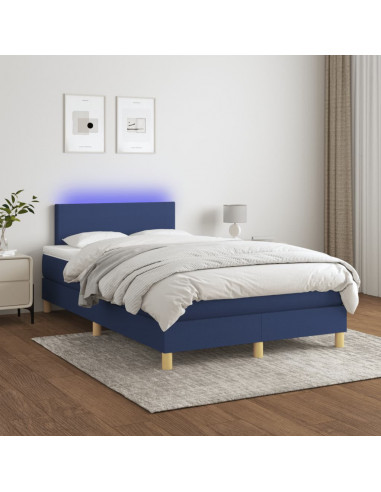 Letto a Molle con Materasso e LED Blu 120x190 cm in Tessuto