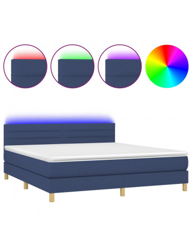 Letto a Molle con Materasso e LED Blu 160x200 cm in Tessuto