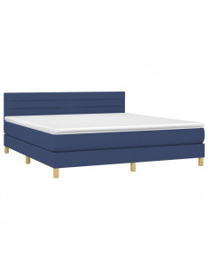 Letto a Molle con Materasso e LED Blu 160x200 cm in Tessuto 2