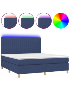 Letto a Molle con Materasso e LED Blu 160x200 cm in Tessuto 2