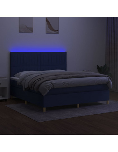 Letto a Molle con Materasso e LED Blu 160x200 cm in Tessuto