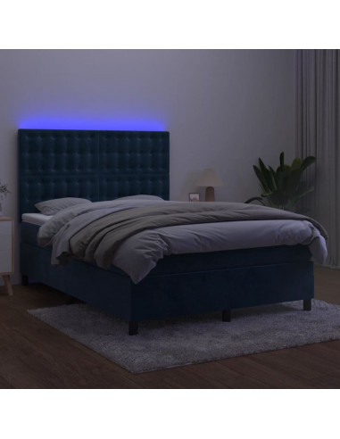 Letto a Molle con Materasso e LED Blu Scuro 140x190 cm