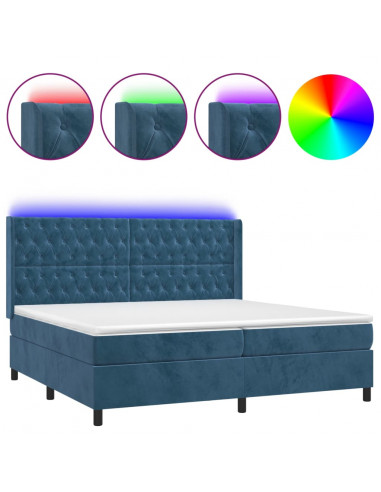 Letto a Molle con Materasso e LED Blu Scuro 200x200 cm