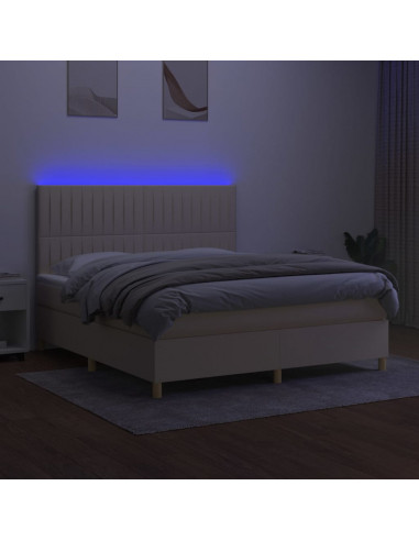 Letto a Molle con Materasso e LED Crema 160x200 cm in Tessuto