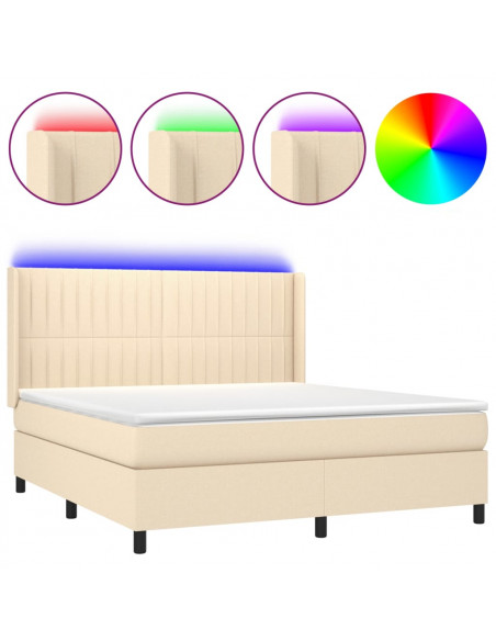 Letto a Molle con Materasso e LED Crema 160x200 cm in Tessuto