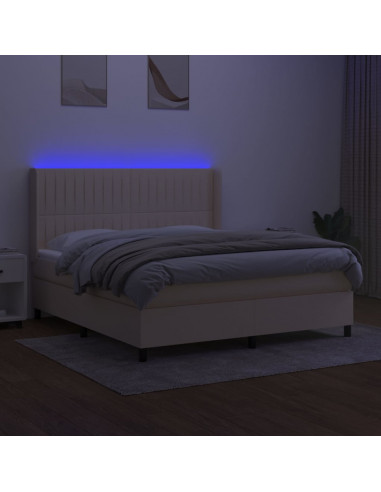 Letto a Molle con Materasso e LED Crema 160x200 cm in Tessuto