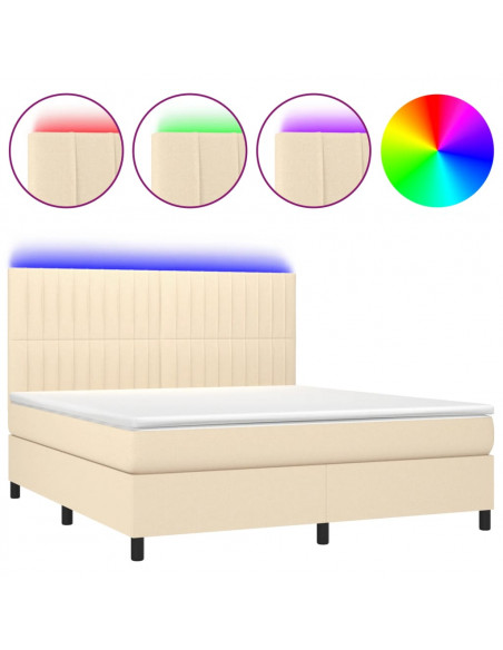 Letto a Molle con Materasso e LED Crema 160x200 cm in Tessuto