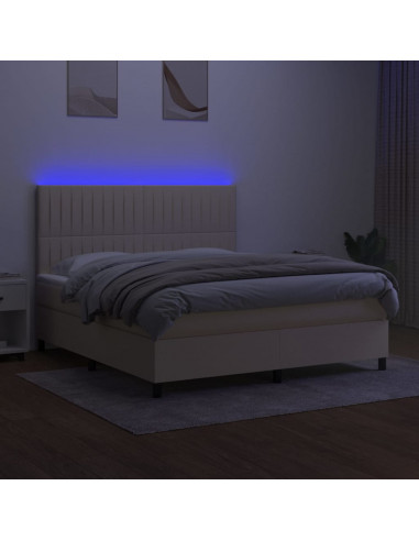 Letto a Molle con Materasso e LED Crema 160x200 cm in Tessuto