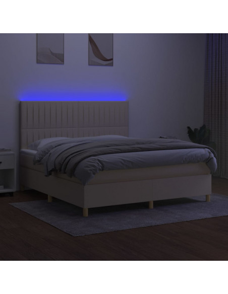Letto a Molle con Materasso e LED Crema 180x200 cm in Tessuto