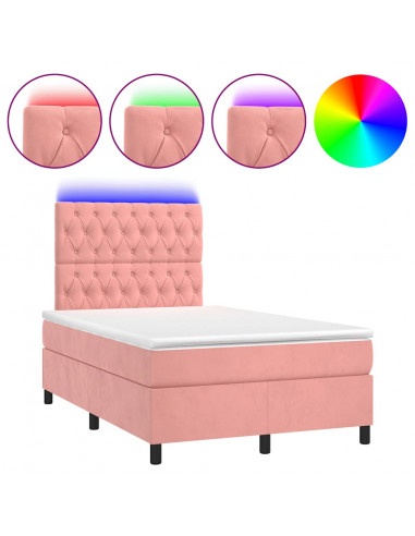 Letto a Molle con Materasso e LED Rosa 120x190 cm in Velluto