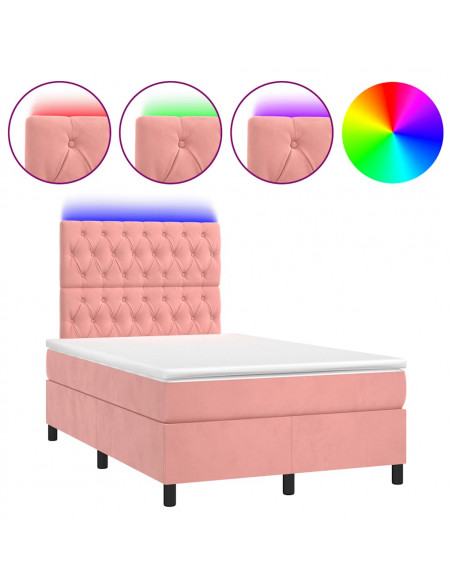 Letto a Molle con Materasso e LED Rosa 120x190 cm in Velluto