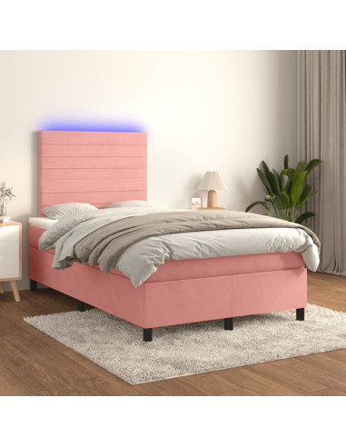 Letto a Molle con Materasso e LED Rosa 120x190 cm in Velluto
