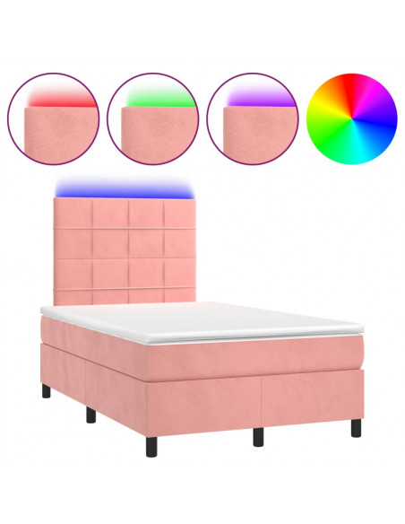 Letto a Molle con Materasso e LED Rosa 120x190 cm in Velluto