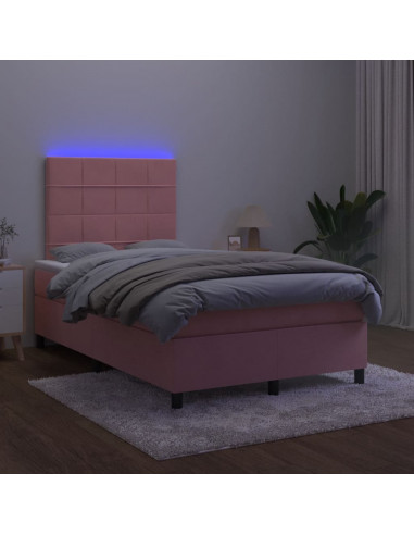 Letto a Molle con Materasso e LED Rosa 120x190 cm in Velluto