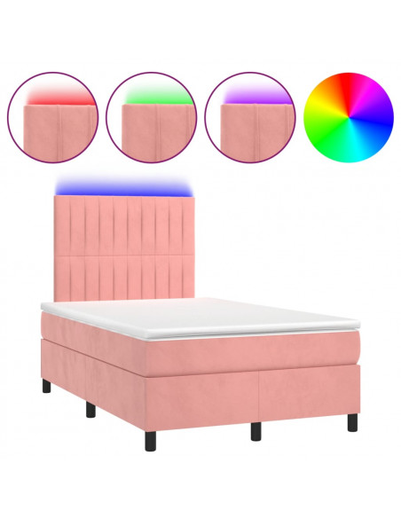 Letto a Molle con Materasso e LED Rosa 120x190 cm in Velluto