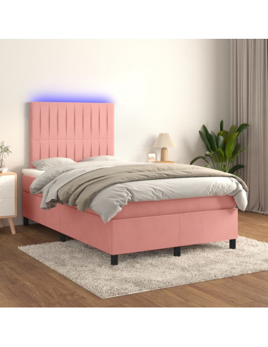 Letto a Molle con Materasso e LED Rosa 120x190 cm in Velluto
