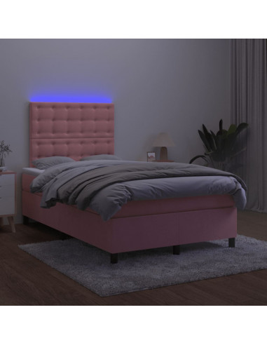 Letto a Molle con Materasso e LED Rosa 120x190 cm in Velluto