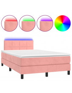 Letto a Molle con Materasso e LED Rosa 120x190 cm in Velluto 2