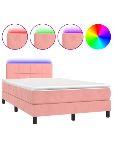 Letto a Molle con Materasso e LED Rosa 120x190 cm in Velluto