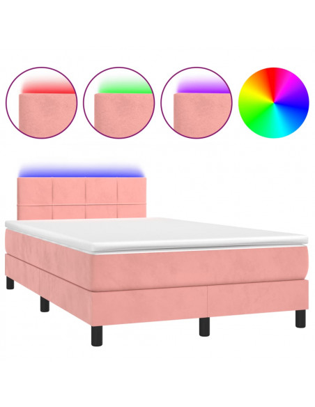 Letto a Molle con Materasso e LED Rosa 120x190 cm in Velluto