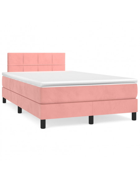 Letto a Molle con Materasso e LED Rosa 120x190 cm in Velluto
