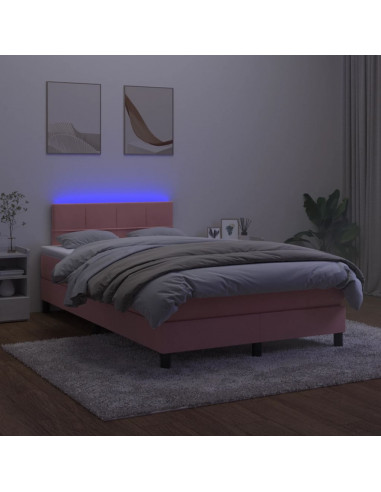 Letto a Molle con Materasso e LED Rosa 120x190 cm in Velluto