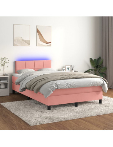 Letto a Molle con Materasso e LED Rosa 120x190 cm in Velluto