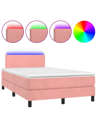 Letto a Molle con Materasso e LED Rosa 120x190 cm in Velluto